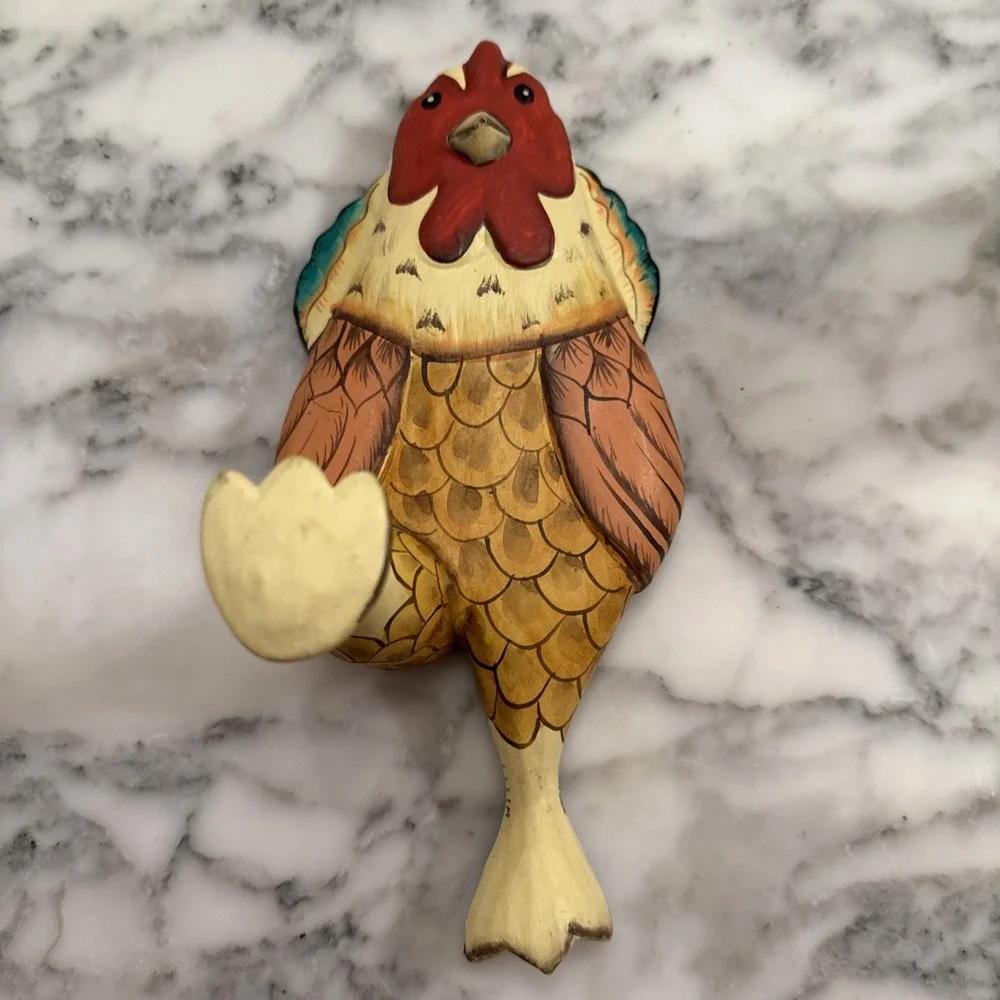 Vintage Folk Art Rooster Peg Wall Mount Apron Towel Hook Primitive‎ Painted Wood